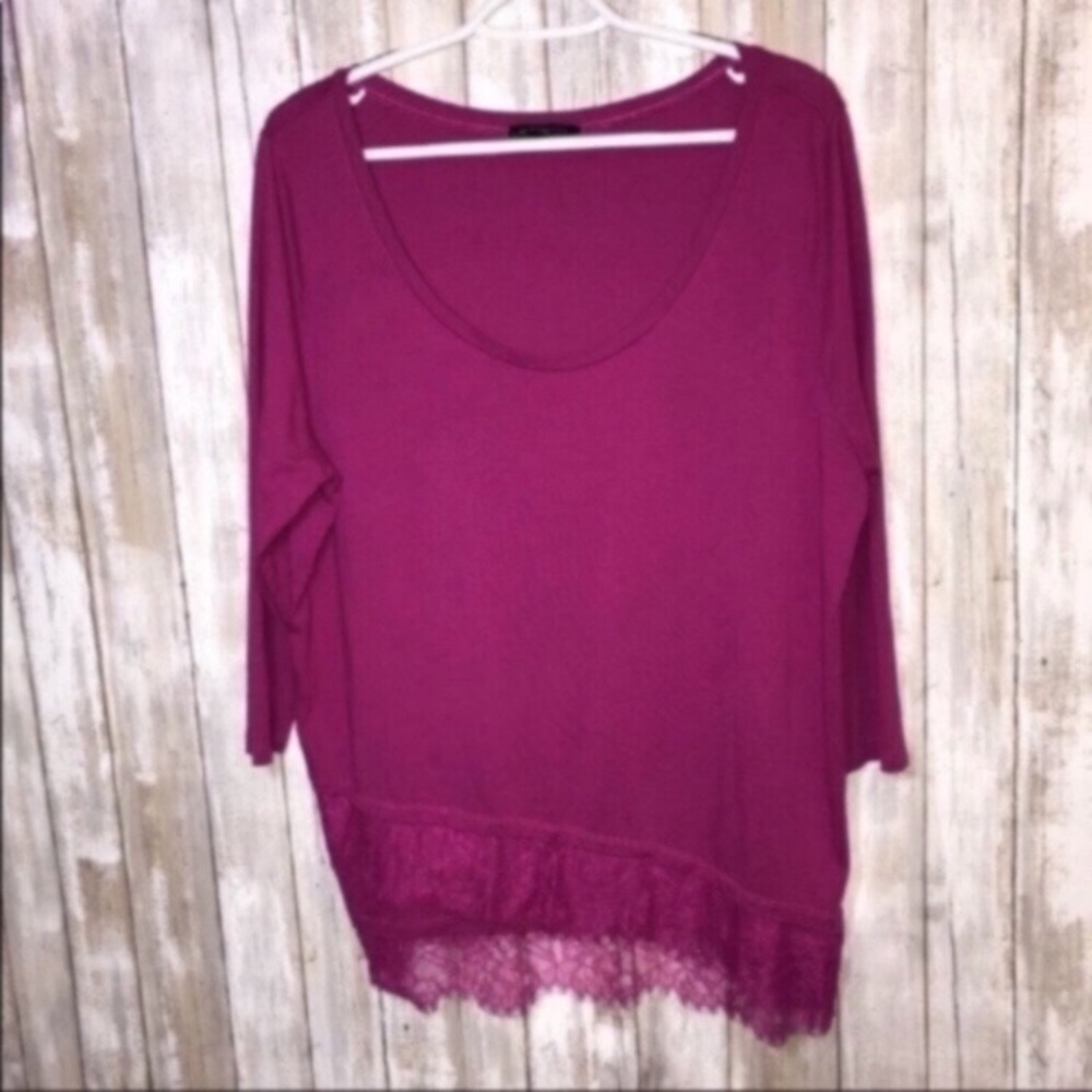 Lane Bryant Lace Hem Tunic Top Pink 14/16 Cotton Modal 3/4 Sleeve